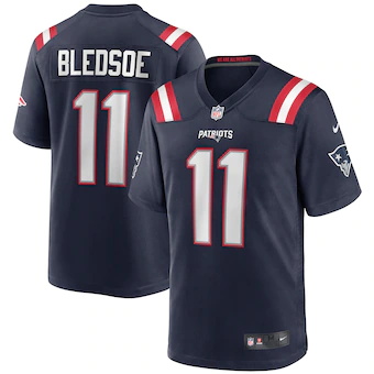 mens nike drew bledsoe navy new england patriots game retir